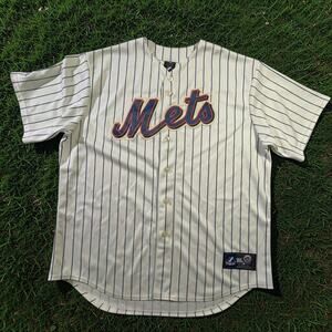 VTG New York Mets Majestic Pinstripe MLB Baseball Jersey Men’s XL White Stitched